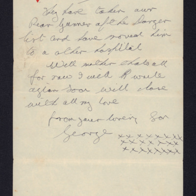 Part of letter from George Bilton to his mother